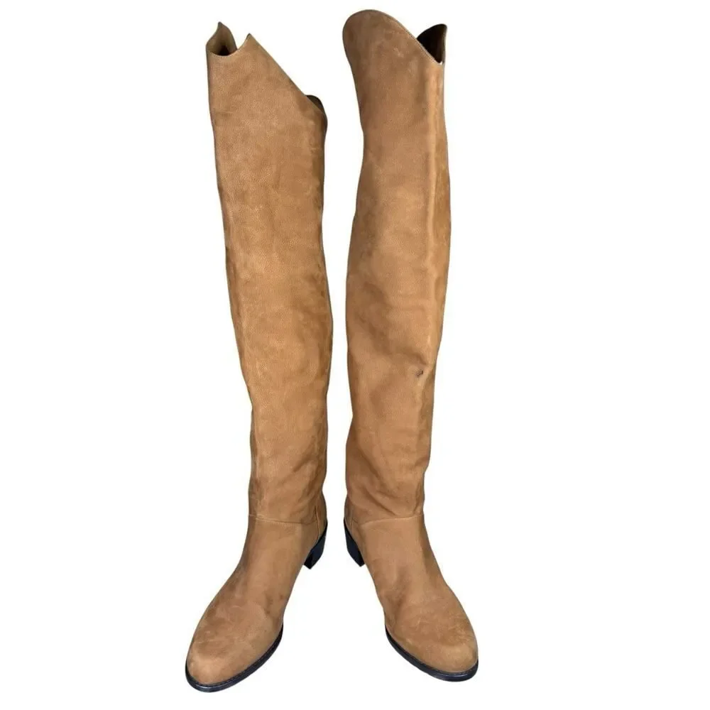 Stuart Weitzman Camel Suede OTK Pull-On Boots Sz 8.5